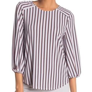 Adrianna Papell Striped 3/4 Sleeve Blouse Pullover White Black Red Size M Medium